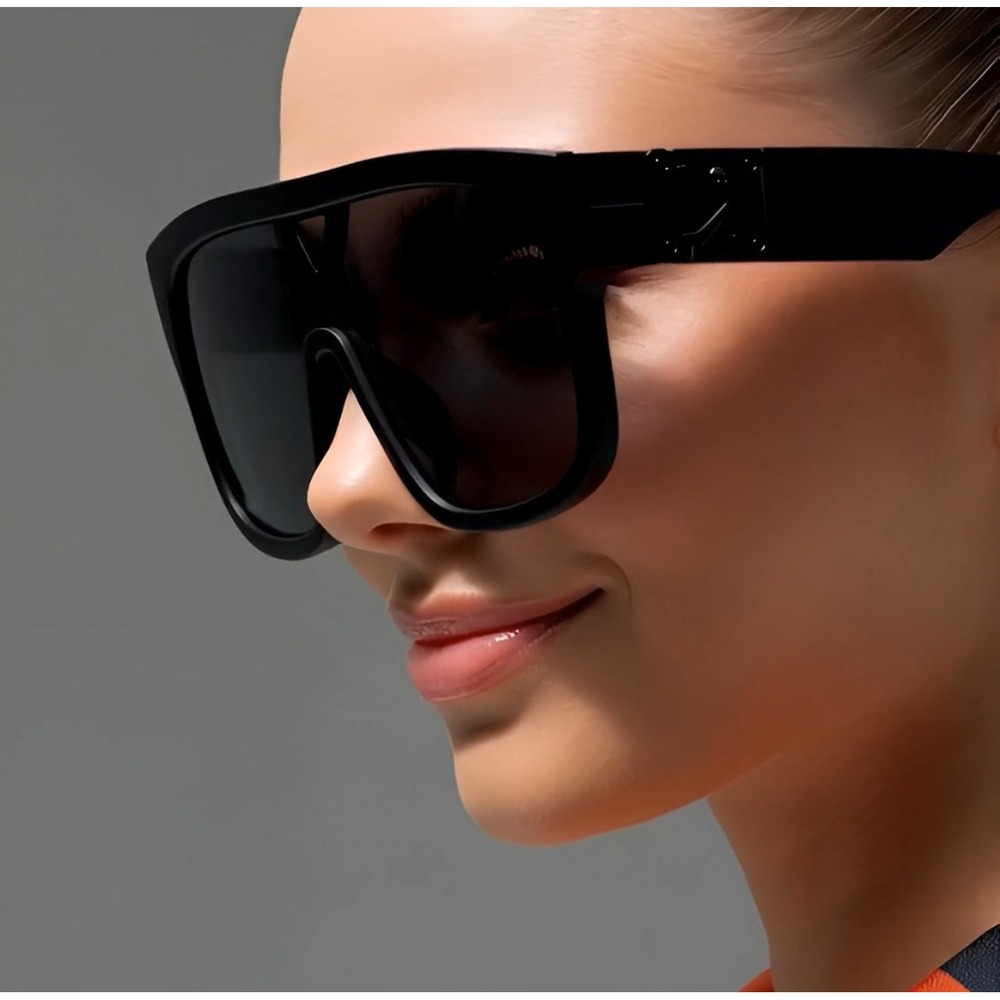 Flat Top Sunglasses Women Fashion Oversized Square‎ Frame Dark Black Lens Luxury